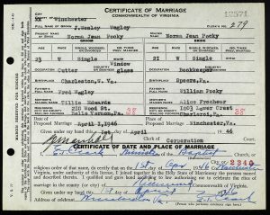 John Wesley Wegley Marriage Certificate