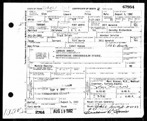 Glen Edward Price Death Certificate