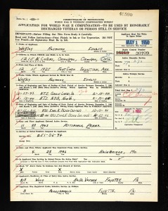 Penn Veteran Compensation Application WWII Raymond Wegley