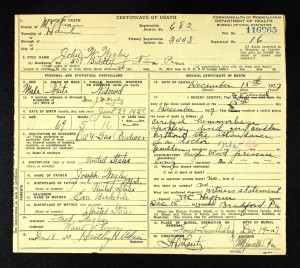 john wesley wegley death certificate