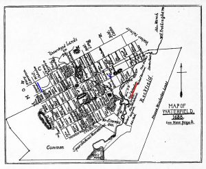 Map of Waterfield 1638 Riichardson-Johnson — This map was constructed by the late George Cooke and George T. Littlefield of Winchester and is designed to show “the approximate location in 1638” of the lots in Woburn and Winchester which had been granted to the inhabitants of Charlestown. The descriptions of the lots, from which the compilers prepared their map, were taken from the Charlestown Book of Possessions. This land is situated in the westerly part of Winchester.