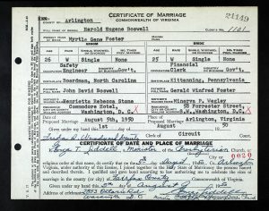 Myrtle Gene Foster and Harold Eugene Boswell Marriage Certificate Myrtle Gene Foster and Harold Eugene Boswell Marriage Certificate