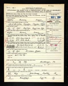 Penn Veteran Compensation Application WWII Raymond Wegley