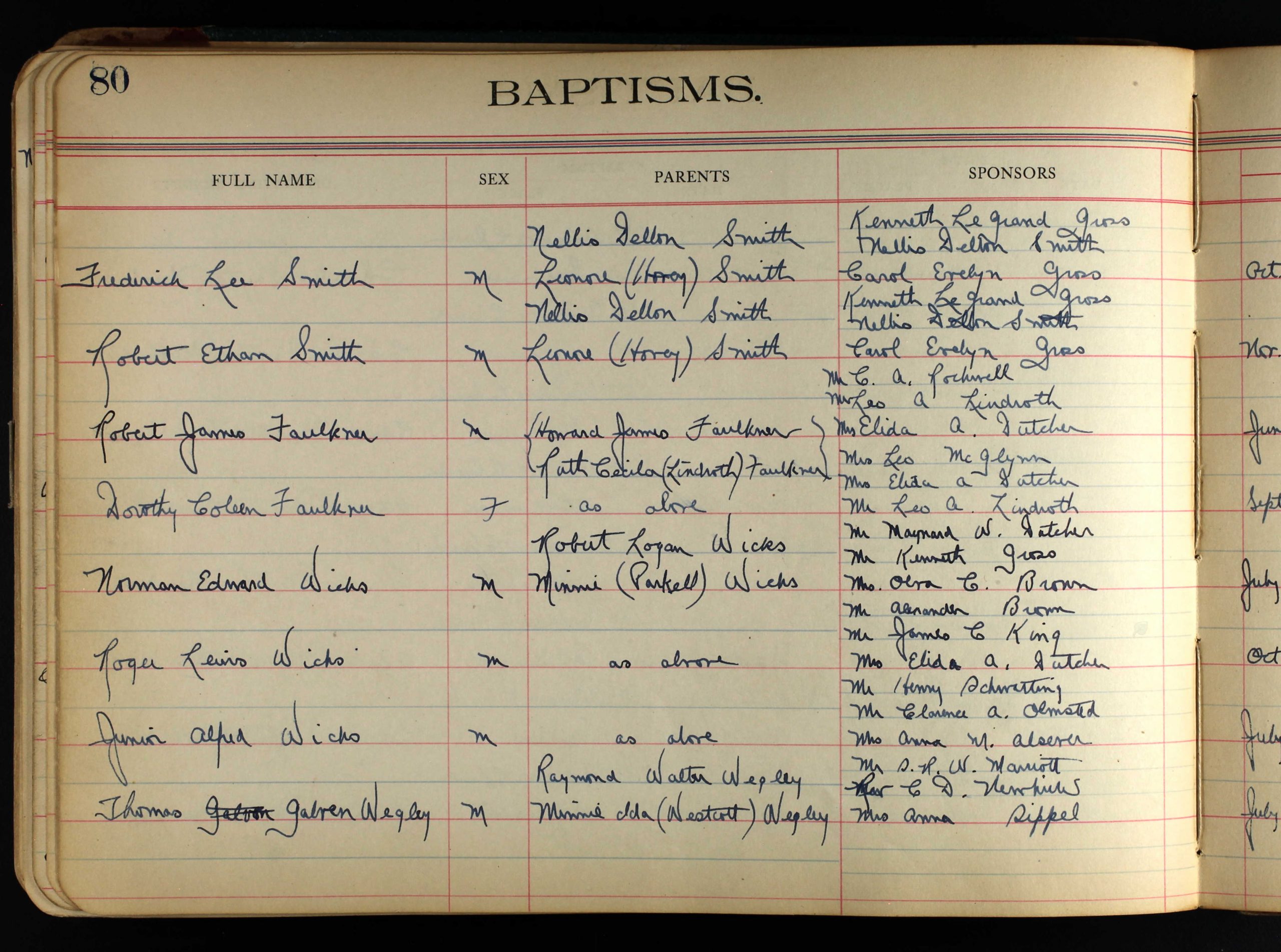 Raymond Walter Wegley Baptism Record